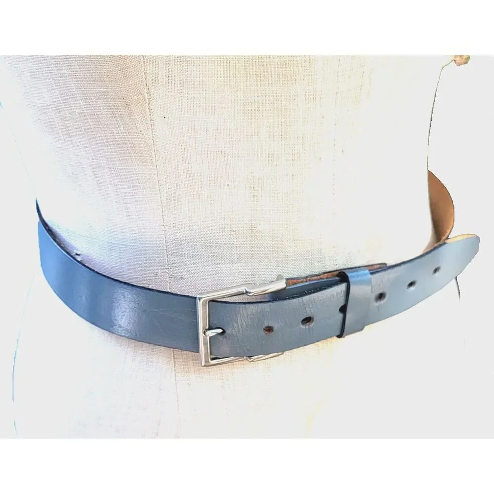 Hand Finished Feather Edge Split Leather Belt Grey sz 32 34in long 1.25in wide